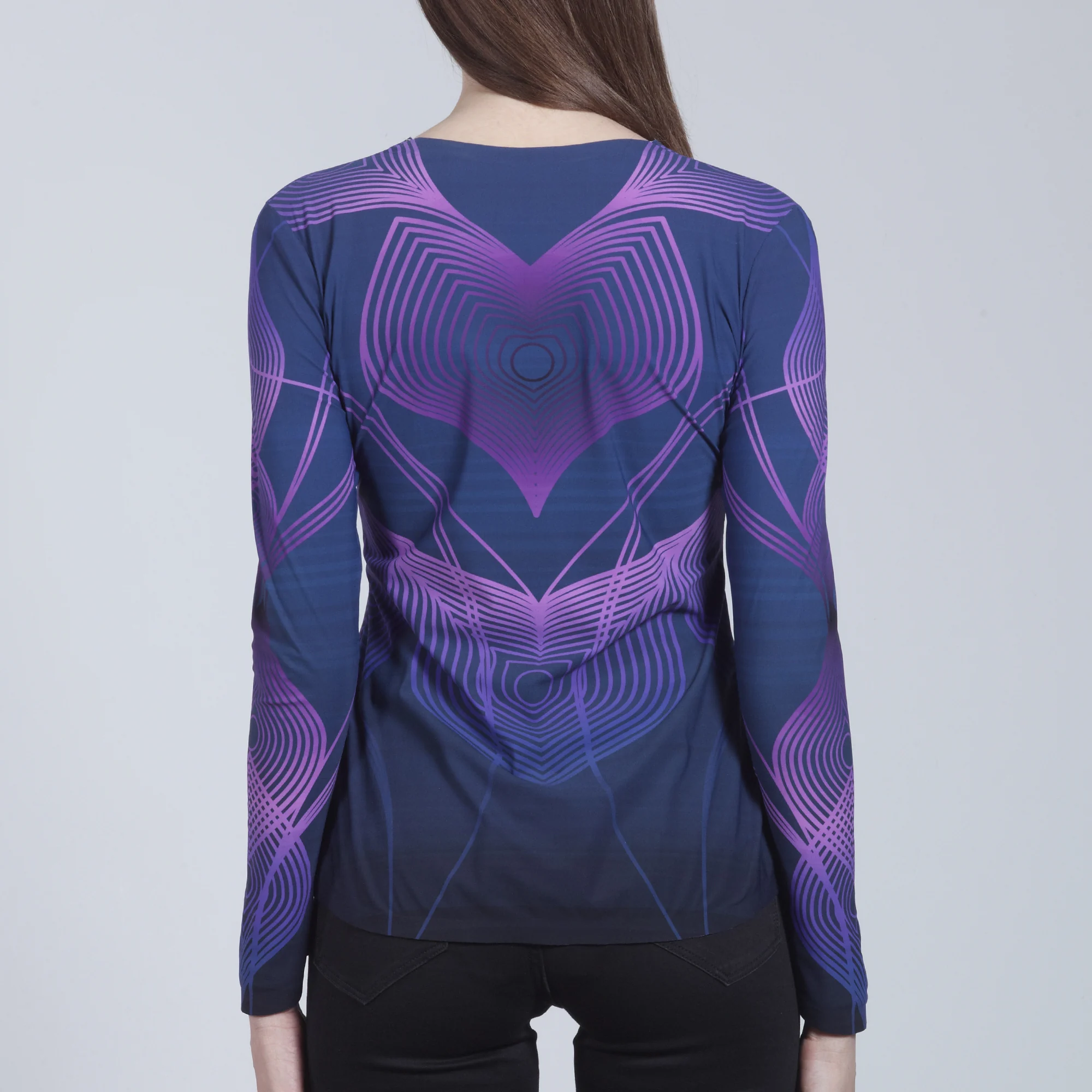 Back of the HugShirt showing the purple pattern and touch areas