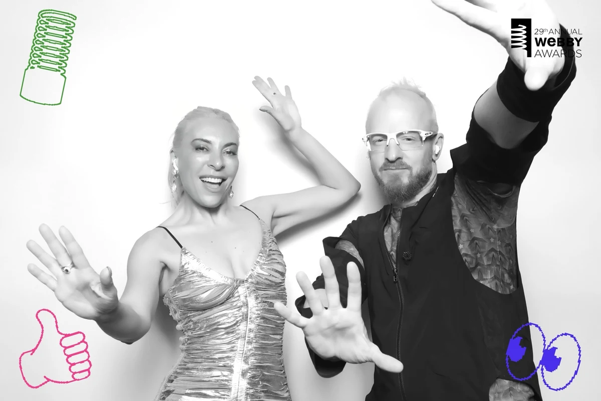 Francesca Rosella and Ryan Genz celebrating together at the 2025 Webby Awards