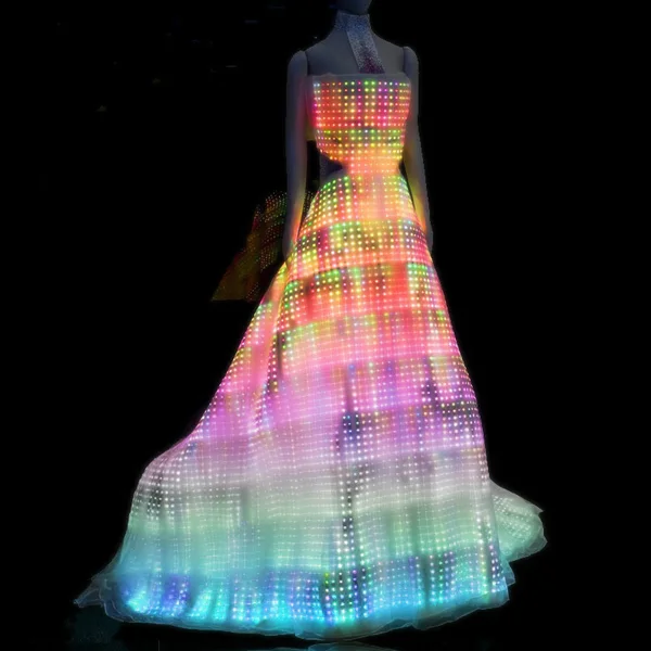 The Galaxy Dress glowing with a rainbow of light
