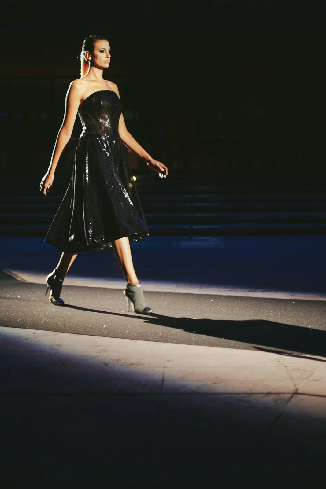 Black dress on the Rome anniversary runway