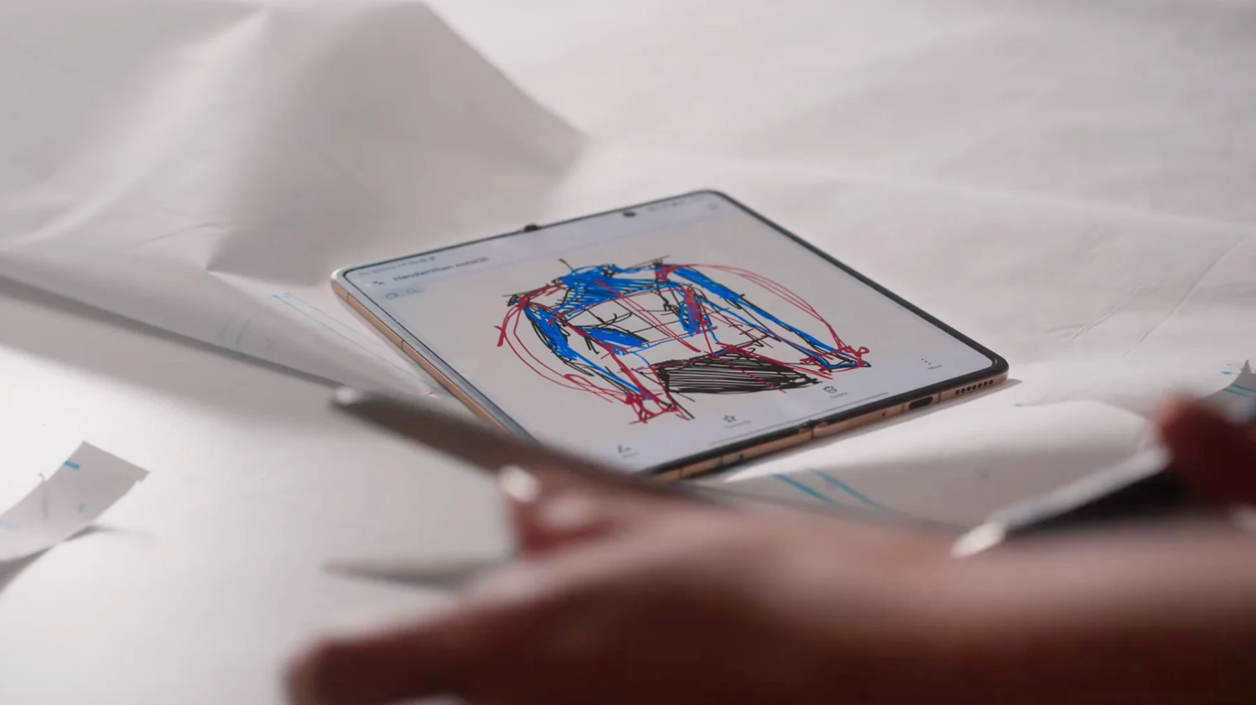 Fashion design sketch on the unfolded HONOR Magic V5
