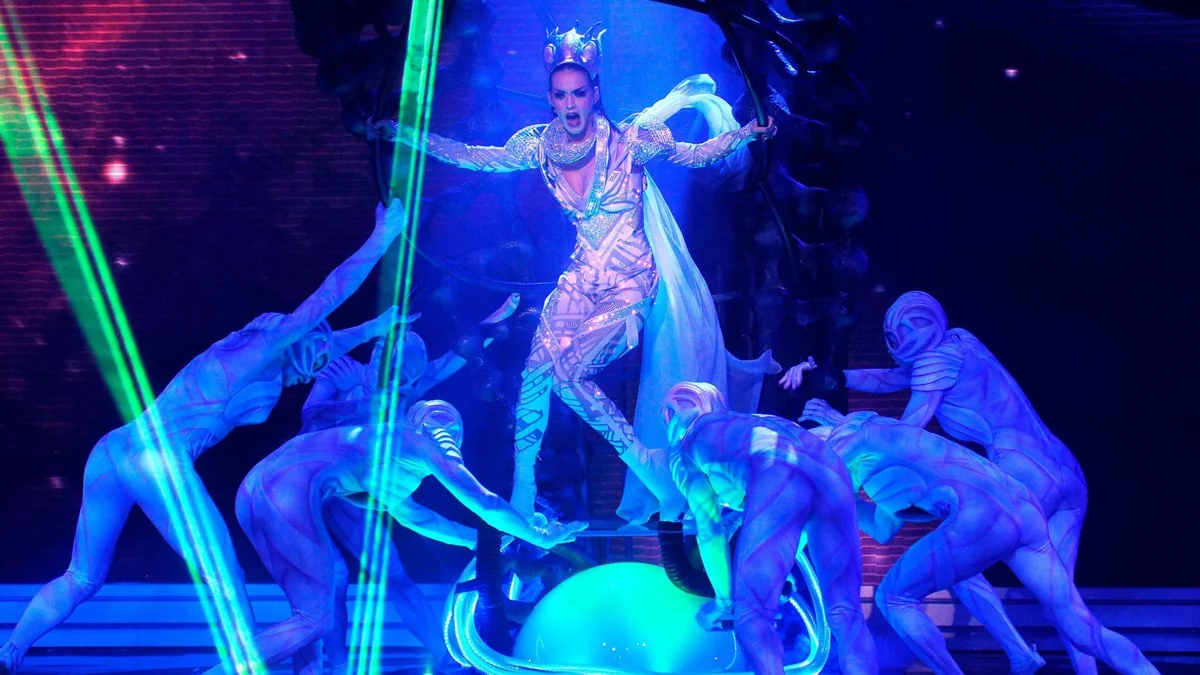 Katy Perry performing in an illuminated CuteCircuit catsuit
