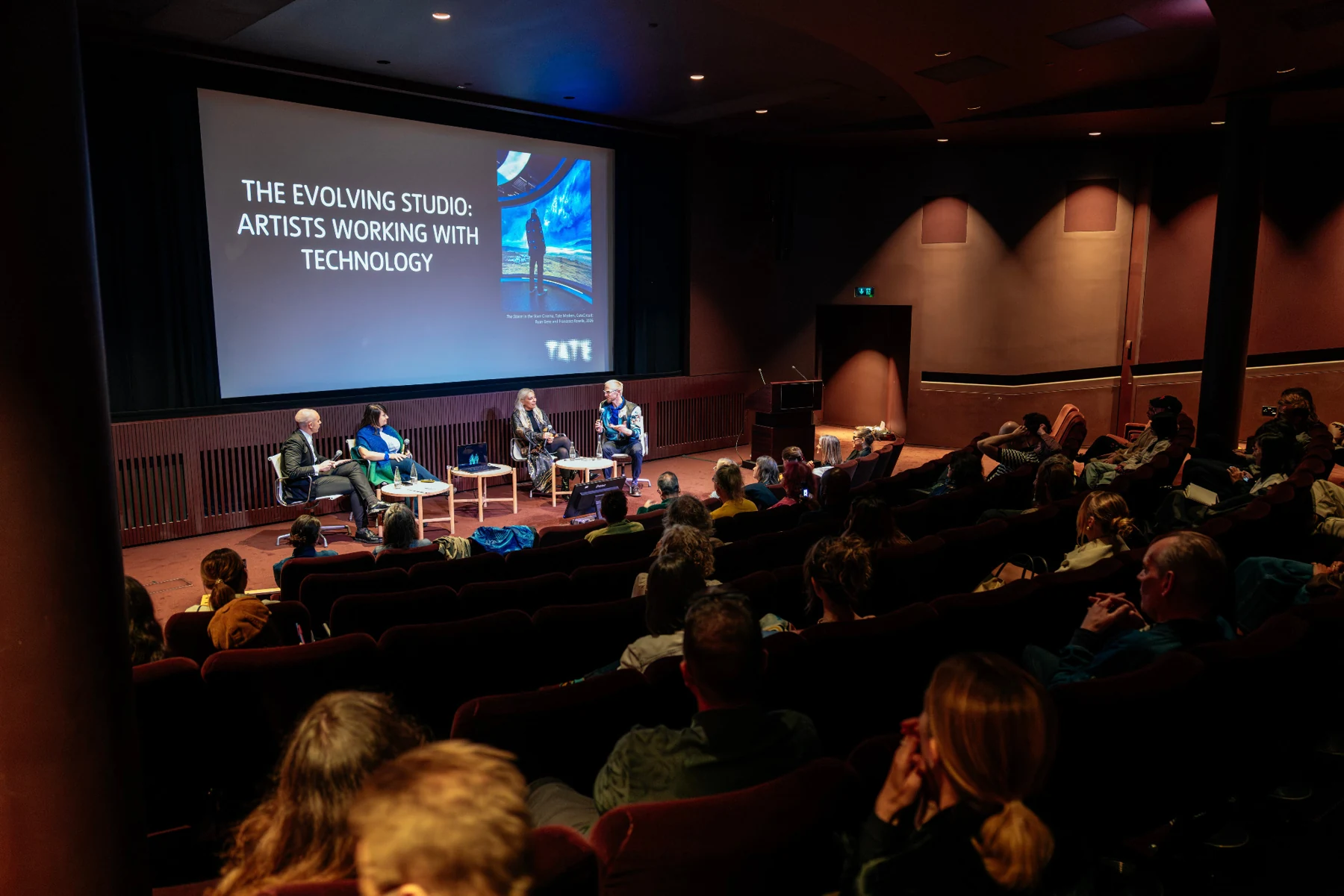 The audience and panel in Tate Modern’s Starr Cinema for The Evolving Studio