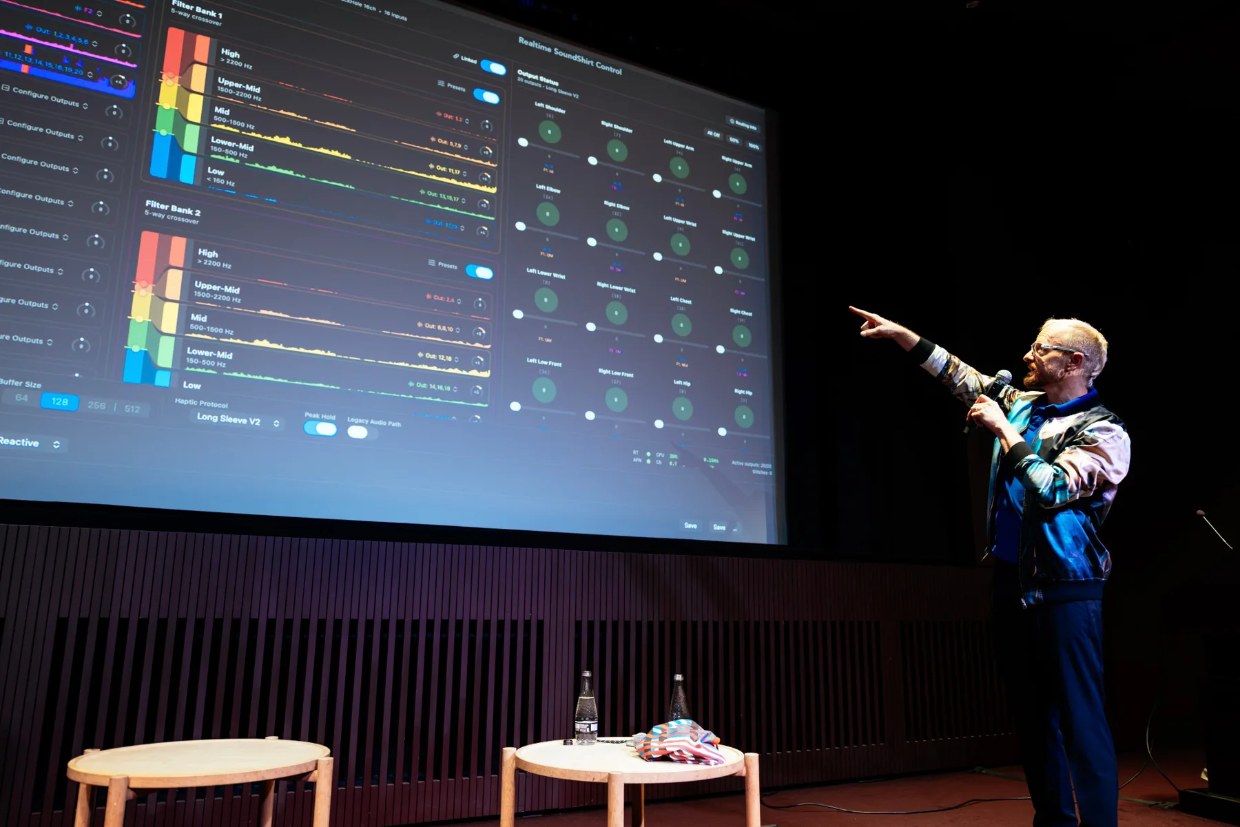 Ryan Genz presenting the SoundShirt control software on the Starr Cinema screen